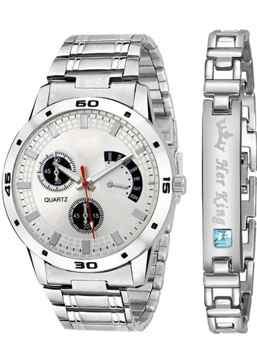 ₹192 | PRAIZY Silver Dial Diamond King Bracelet (Pack of 2) – 85% OFF ✨