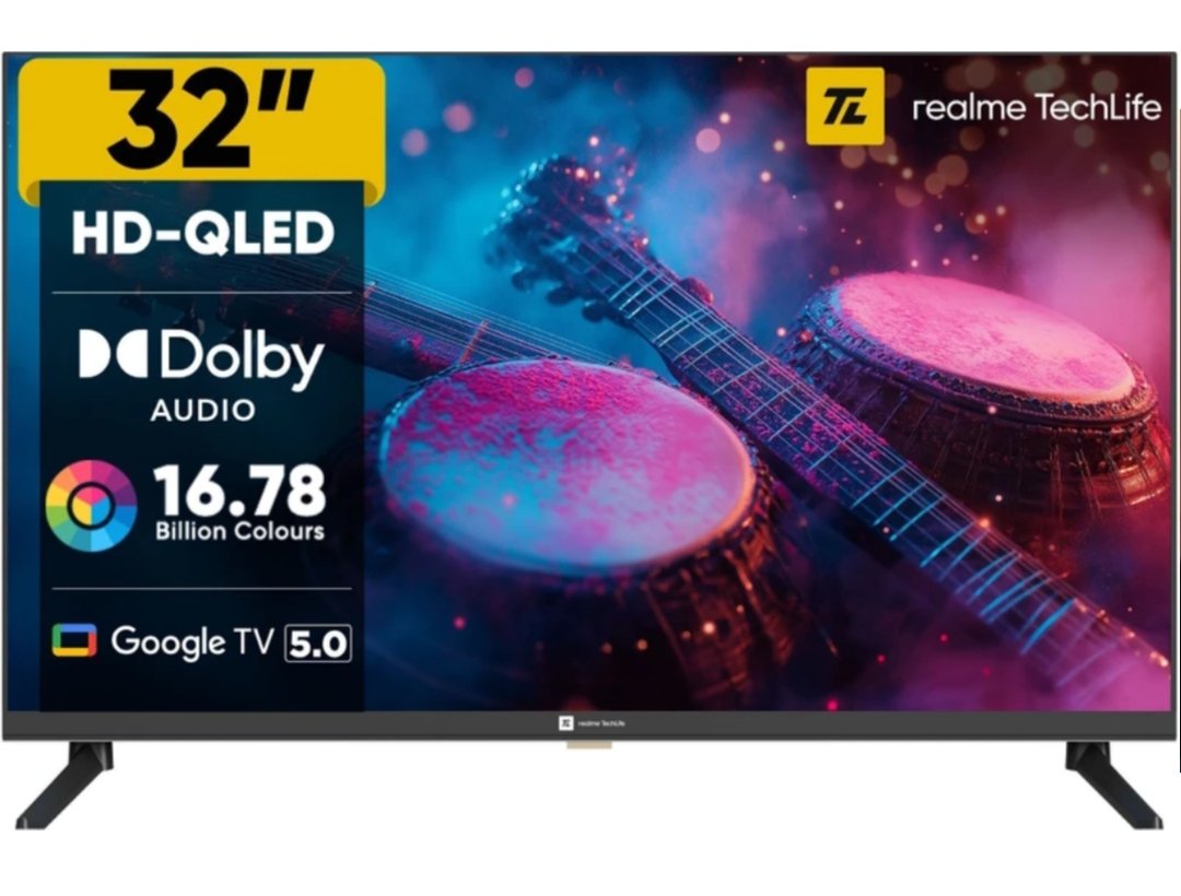 ₹9,999 | Realme TechLife 32” QLED Smart TV – Google TV, Dolby Audio & Immersive Sound
