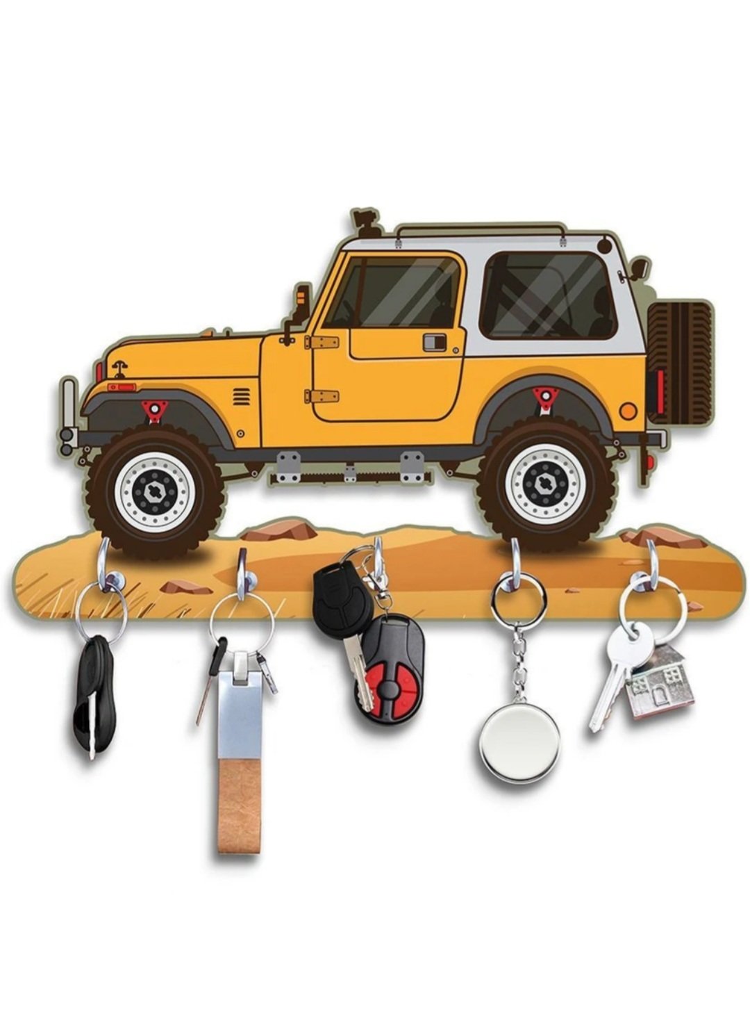 ₹93 Only! Yellow Thar Wooden Key Holder with 5 Hooks