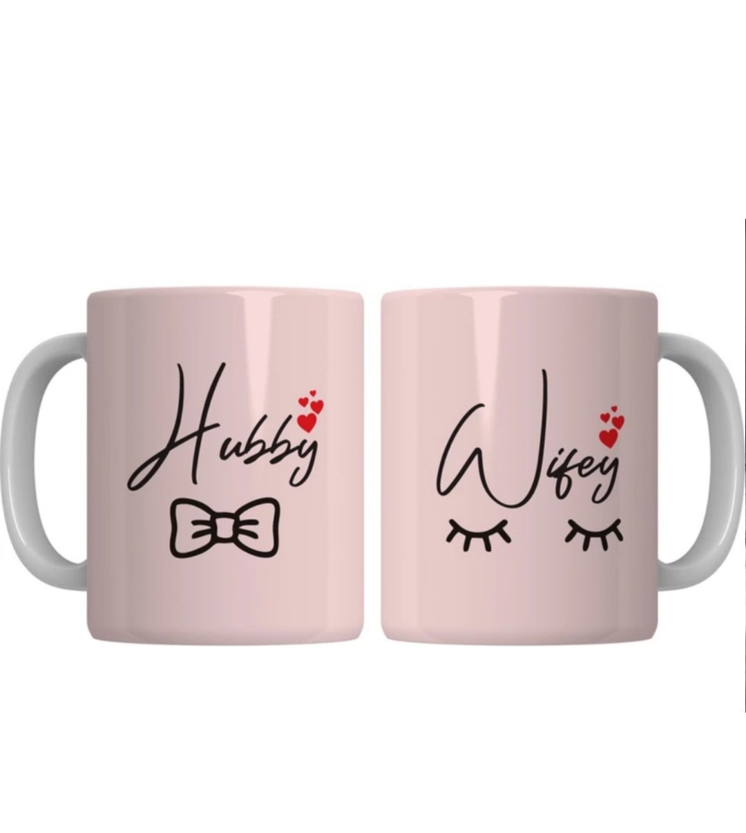 ₹183 Hubby Wifey Ceramic Mug Set | 325ml Couple Valentine Gift