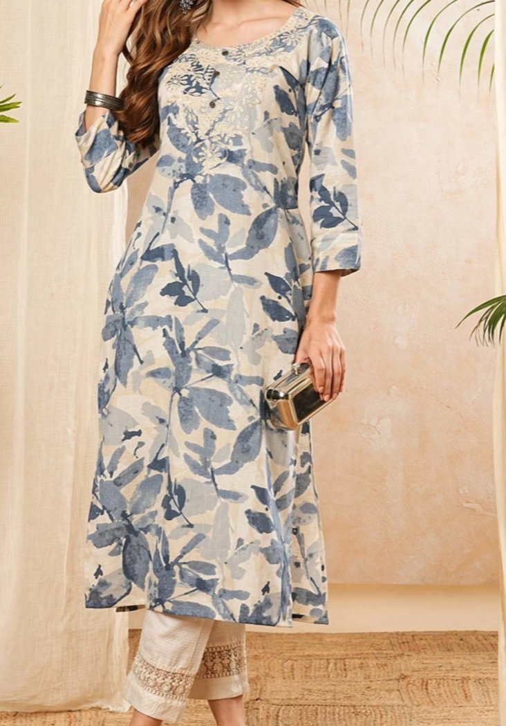 ₹499 Physil Floral Printed Cotton Kurta | Thread Work, Comfortable Daily Wear | 70% OFF
