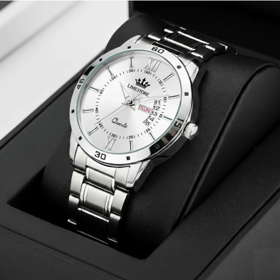₹297 Men’s Analog Watch | Stainless Steel Strap Day-Date Watch 84% OFF