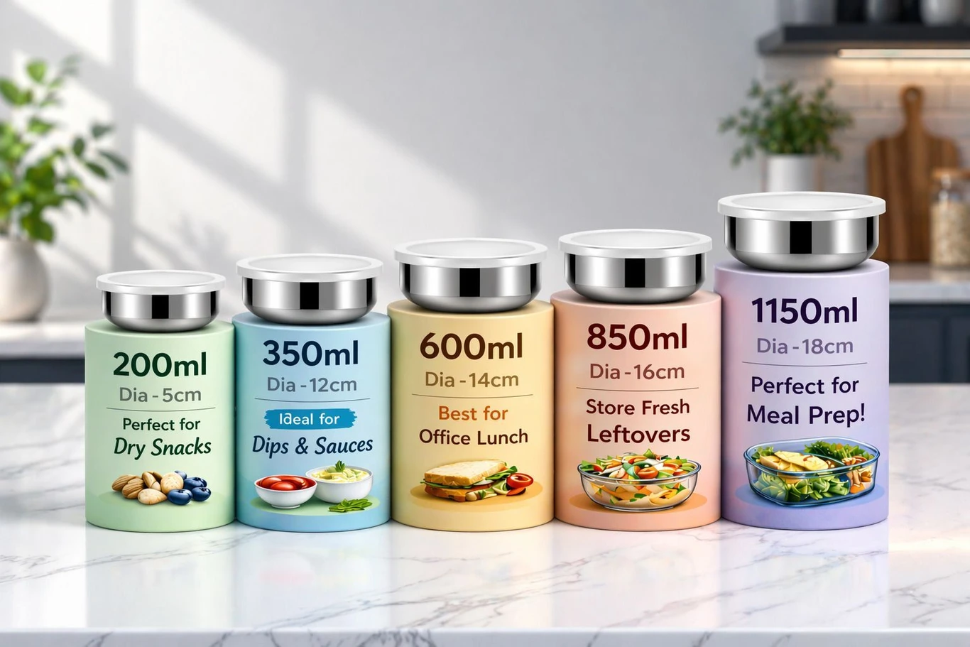 ₹239 Best Steel Kitchen Container Set India | 5 Piece Storage