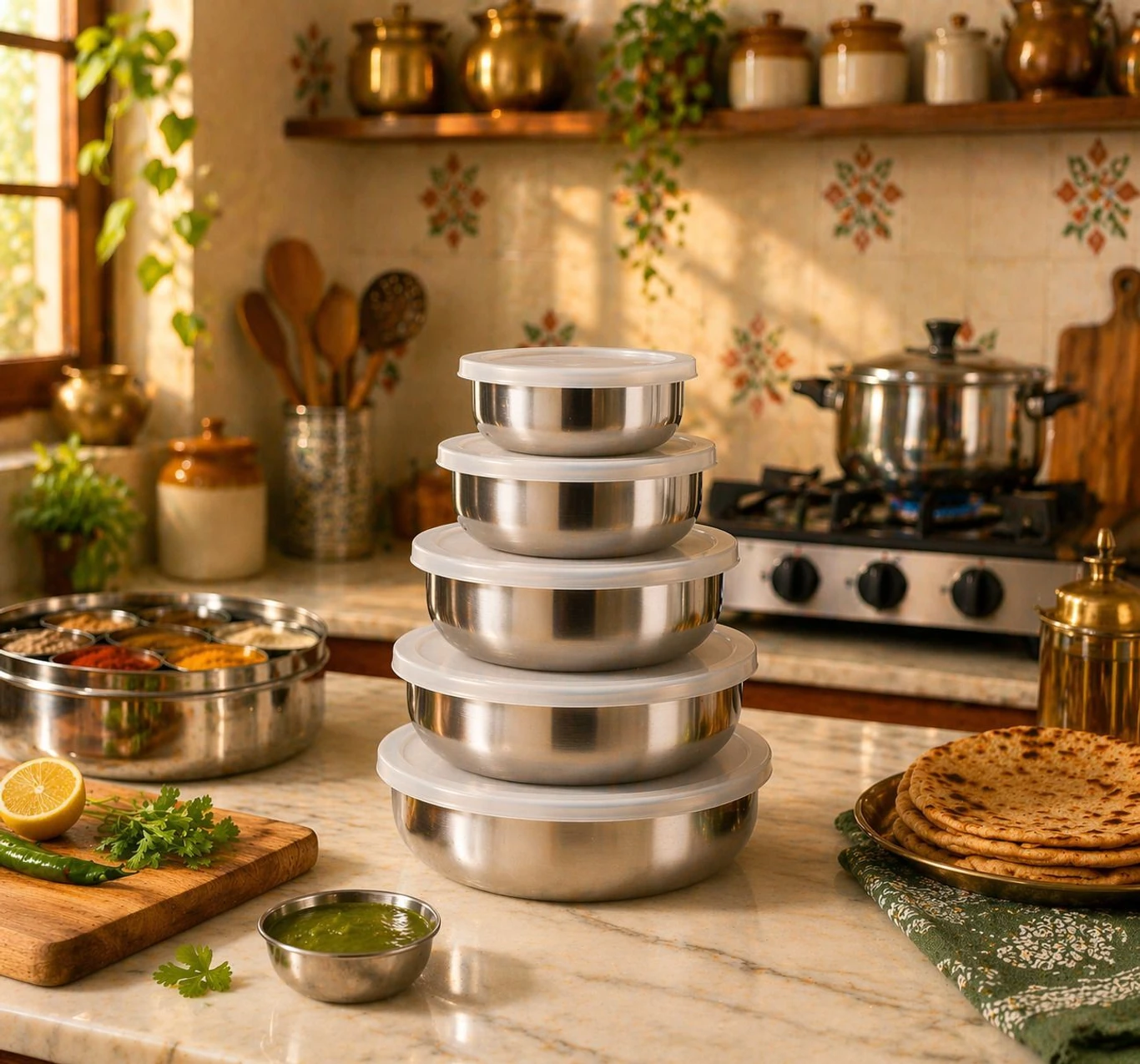 ₹239 Best Steel Kitchen Container Set India | 5 Piece Storage