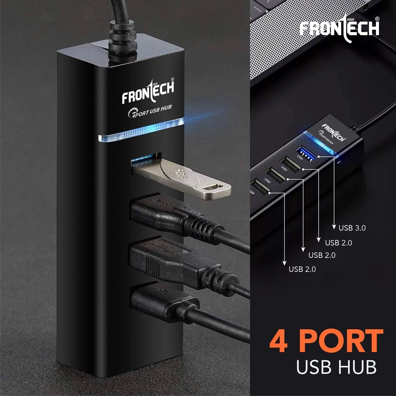 ₹298 Frontech 4 Port USB Hub 5Gbps High Speed Multi USB Splitter