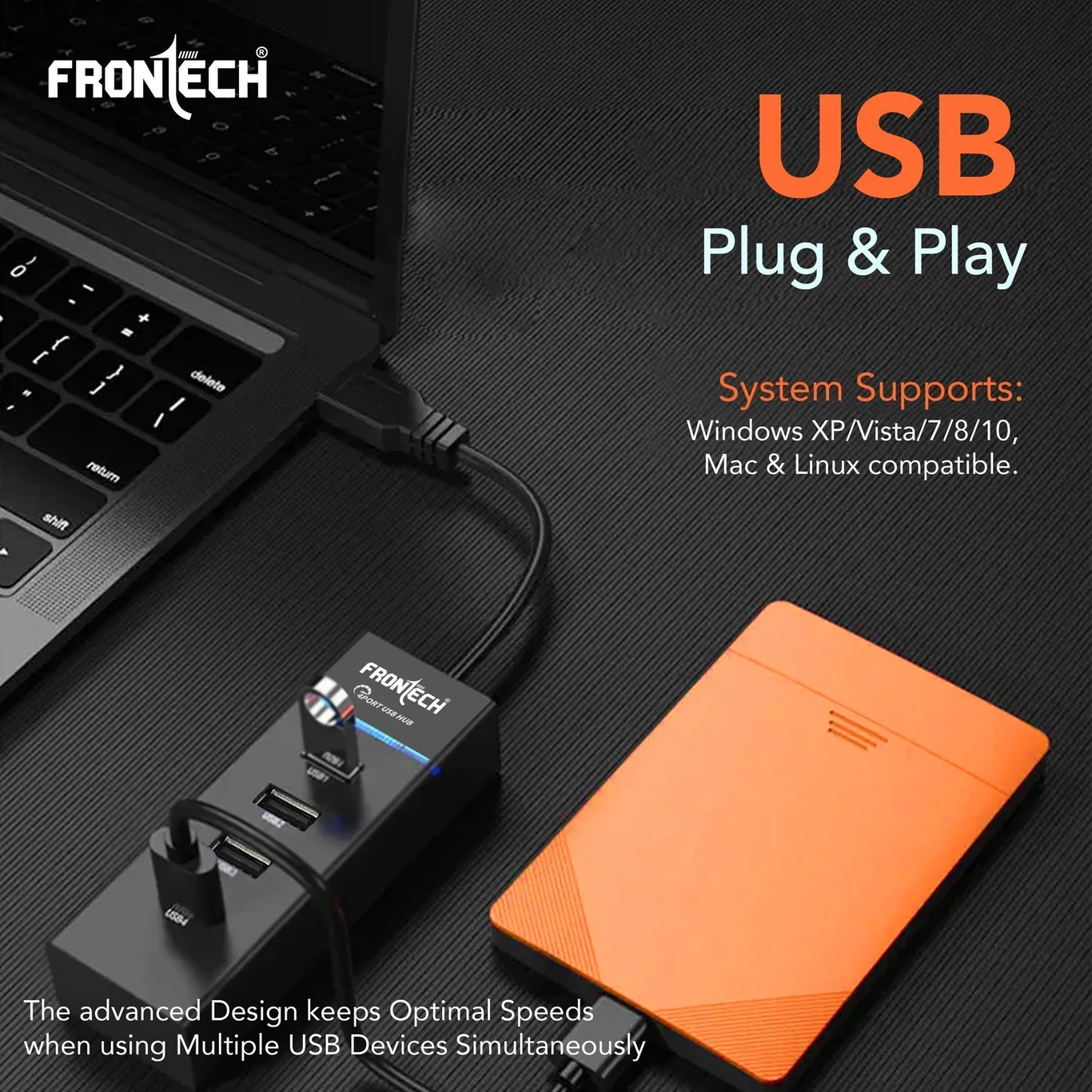 ₹298 Frontech 4 Port USB Hub 5Gbps High Speed Multi USB Splitter