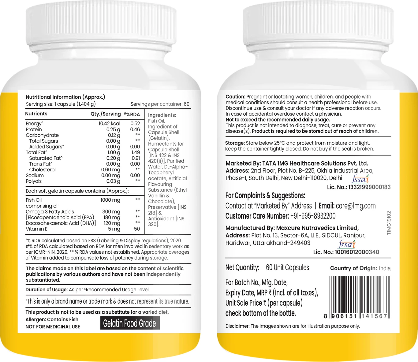 ₹266 Tata 1mg Fish Oil Omega 3 Capsules for Heart & Joint Care