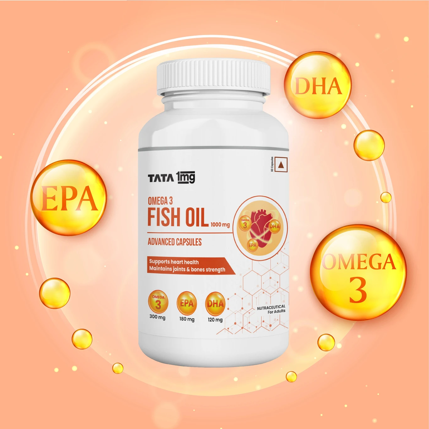 ₹266 Tata 1mg Fish Oil Omega 3 Capsules for Heart & Joint Care