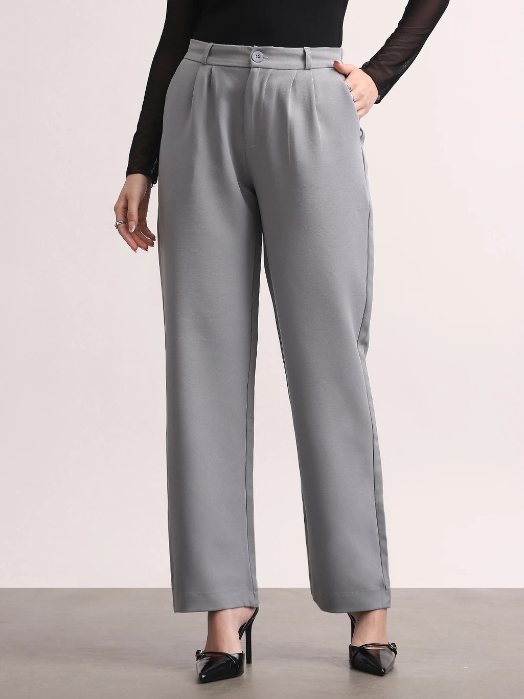 ₹1299 Women Loose Fit Light Blue Trousers Trendy Fashion Deal India