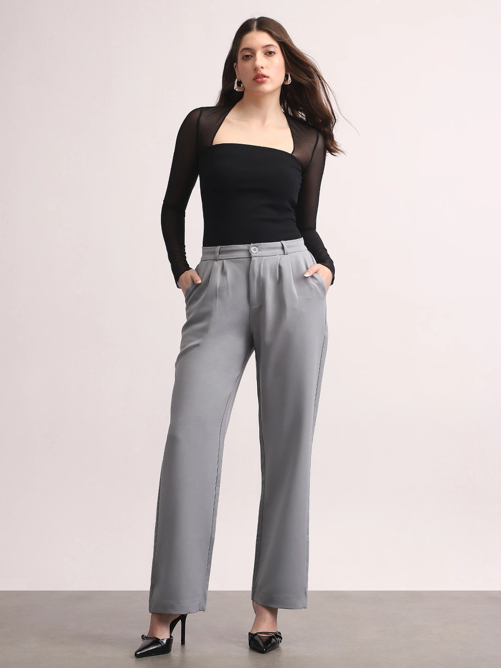 ₹1299 Women Loose Fit Light Blue Trousers Trendy Fashion Deal India