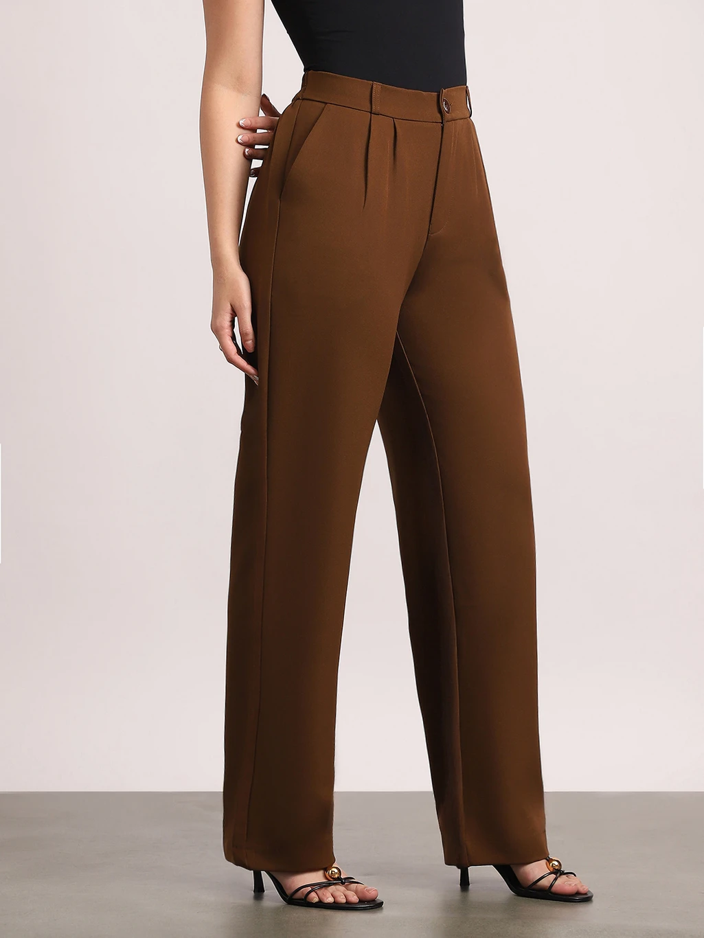 ₹1299 Women Brown Loose Fit Trousers Trendy Casual Fashion India