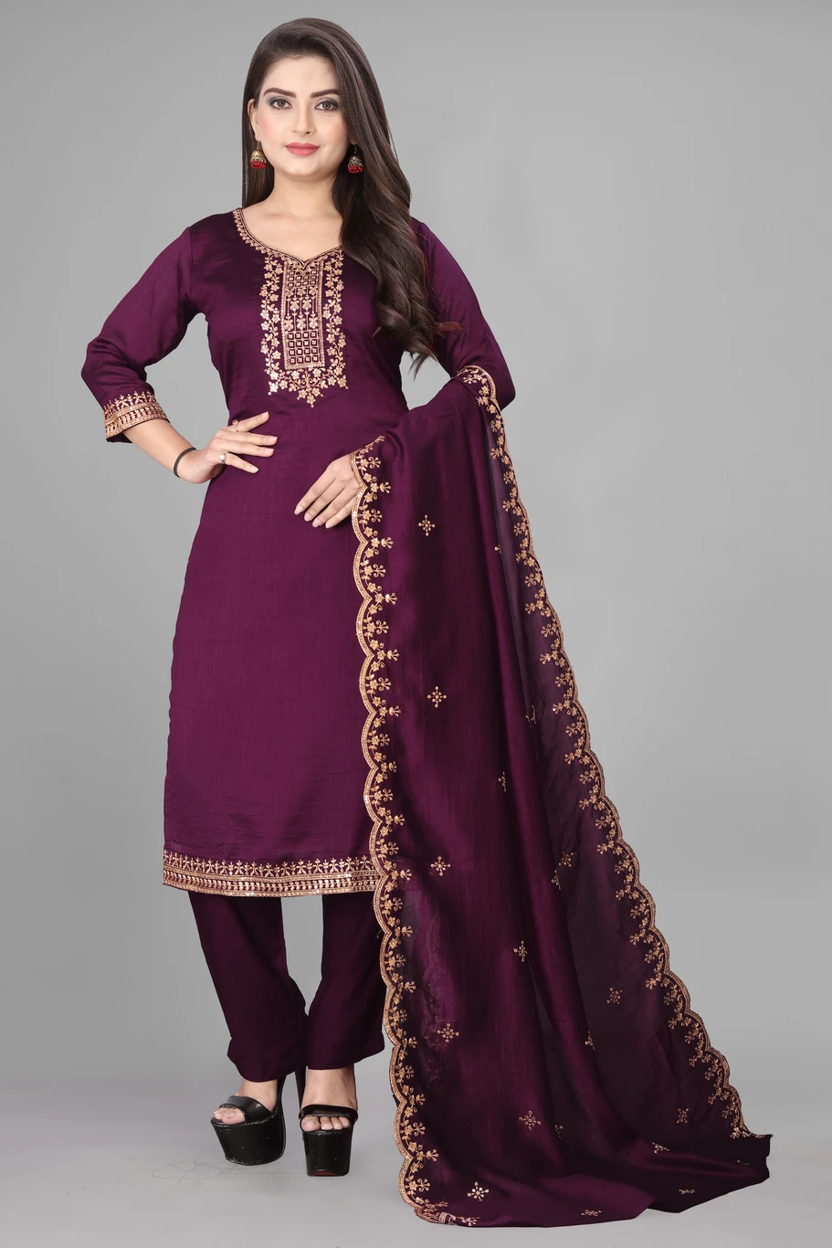 ₹756 Women Kurta Pant Dupatta Set Stylish Ethnic Outfit India