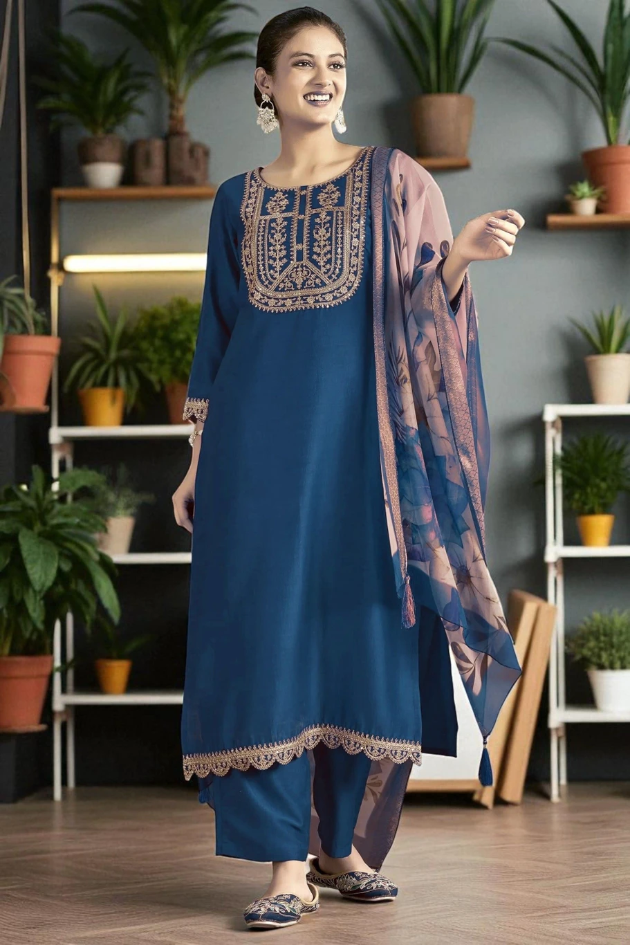 ₹606 Women Kurta Pant Dupatta Set Elegant Ethnic Fashion India