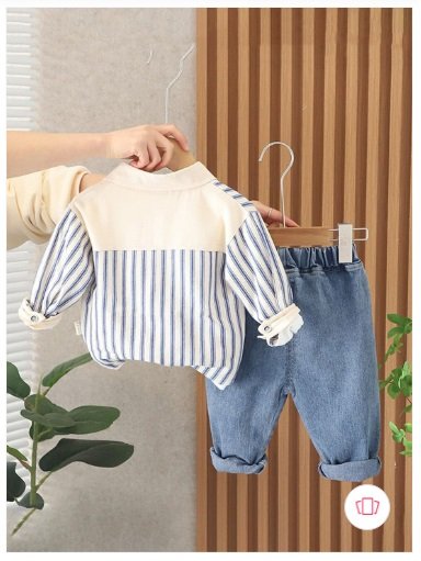 ₹639 Boys Striped Shirt With Trousers | Stylish Kids Clothing Set India