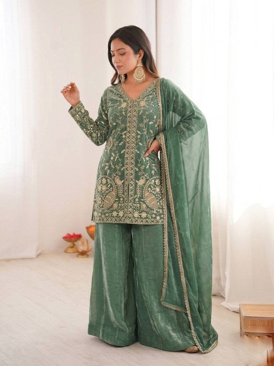 Jogmaya Fashion Embroidered Women Kurta Palazzo Dupatta Set Festive Ethnic Wear for Women Online