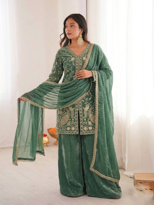 Jogmaya Fashion Embroidered Women Kurta Palazzo Dupatta Set Festive Ethnic Wear for Women Online