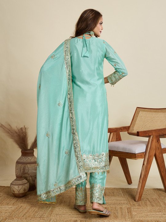 Amalak Embroidered Kurta Trouser Pant Dupatta Set for Women Stylish Ethnic Party Wear Suit Online