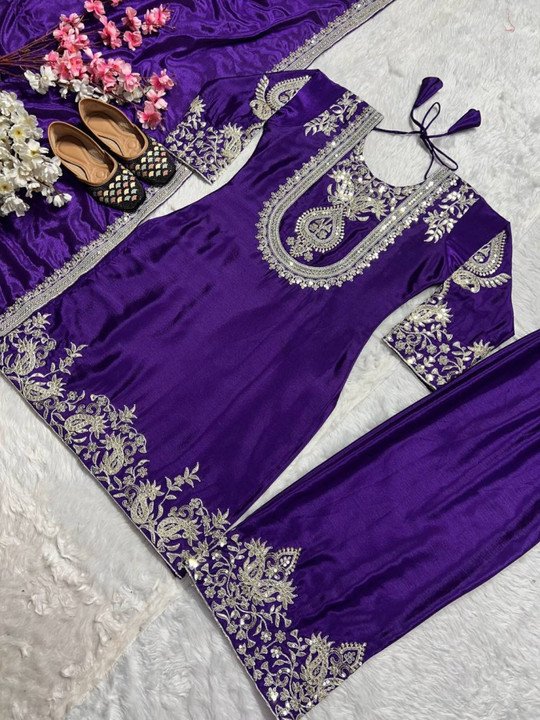 Embroidered Kurta Salwar Dupatta Set by Piludi