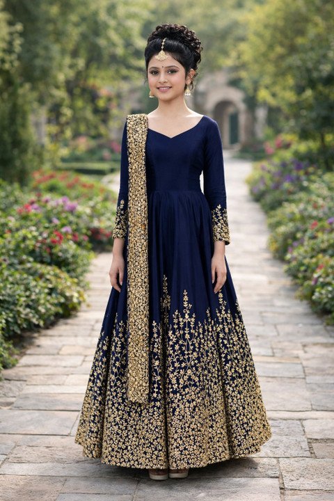 MF Retail Blue Maxi Gown for Elegant Evening Plus Party Styling