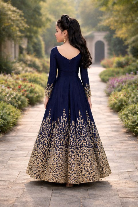 MF Retail Blue Maxi Gown for Elegant Evening Plus Party Styling