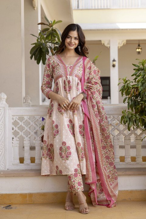 Saabhi Kurta Palazzo Dupatta Set for Graceful Festive Ethnic Looks