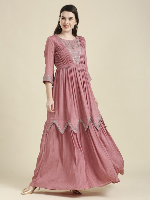 Bhavna Textiles Pink Maxi Gown Dress at ₹1498 for Elegant Styling