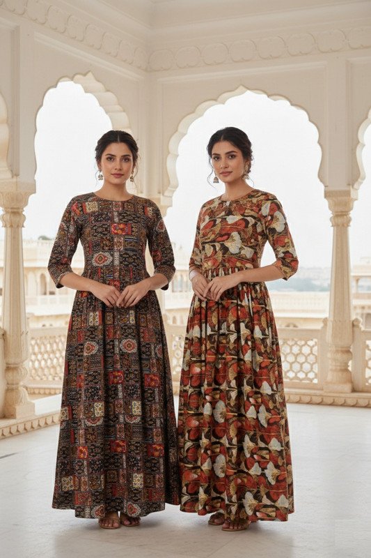 Kremiza Brown Orange Maxi Dress at ₹591 for Stylish Everyday Looks