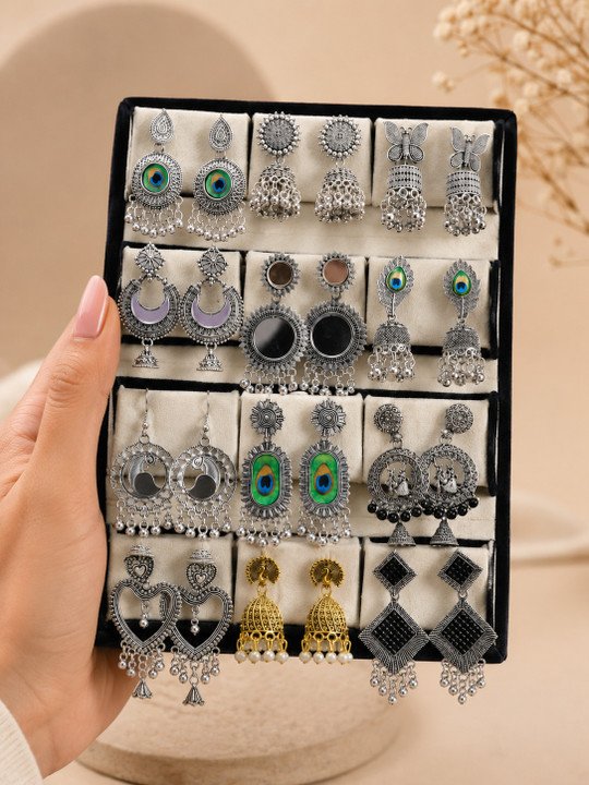 HS BANDHU Gift Combo 12 Earrings Set with Velvet Box – Trendy Jhumki, Stud &amp; Dangler Collection for Women