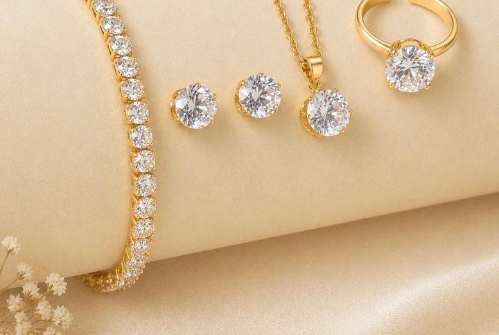 Gold White Jewellery Set for Elegant Everyday Women Fashion Styling