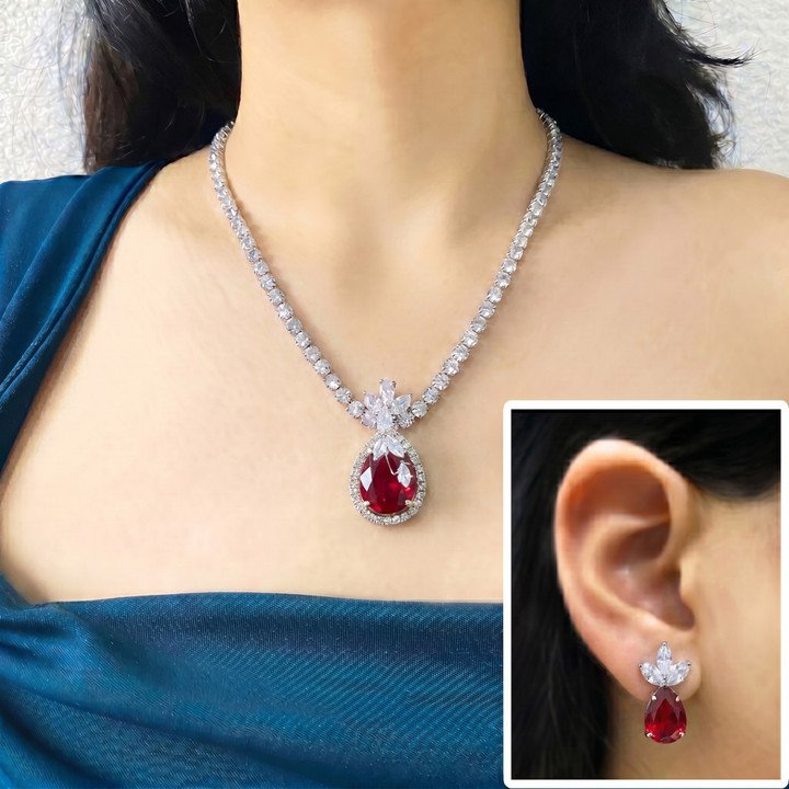 Silver Red Jewellery Set for Casual Ethnic Women Fashion Styling