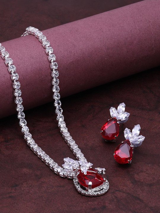 Silver Red Jewellery Set for Casual Ethnic Women Fashion Styling