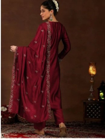 VK LOOKS Embroidered Kurta Trouser and Dupatta Set for Women