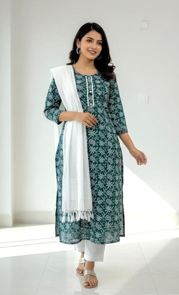 SUBHAN HUB Printed Kurta Pant Dupatta Set for Women Ethnic Wear
