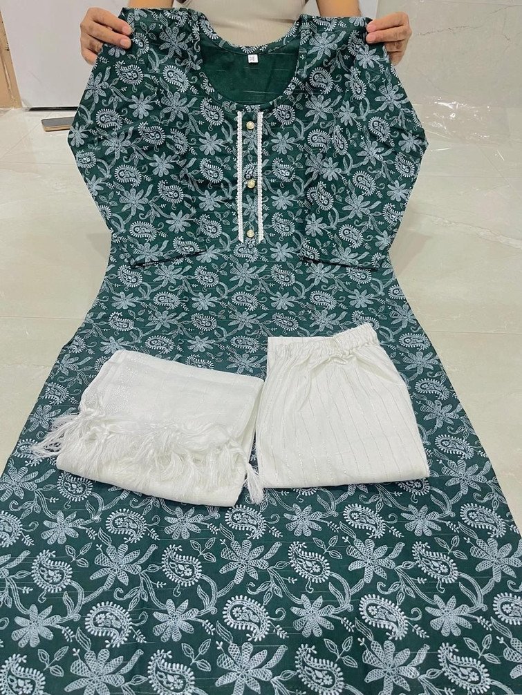 SUBHAN HUB Printed Kurta Pant Dupatta Set for Women Ethnic Wear