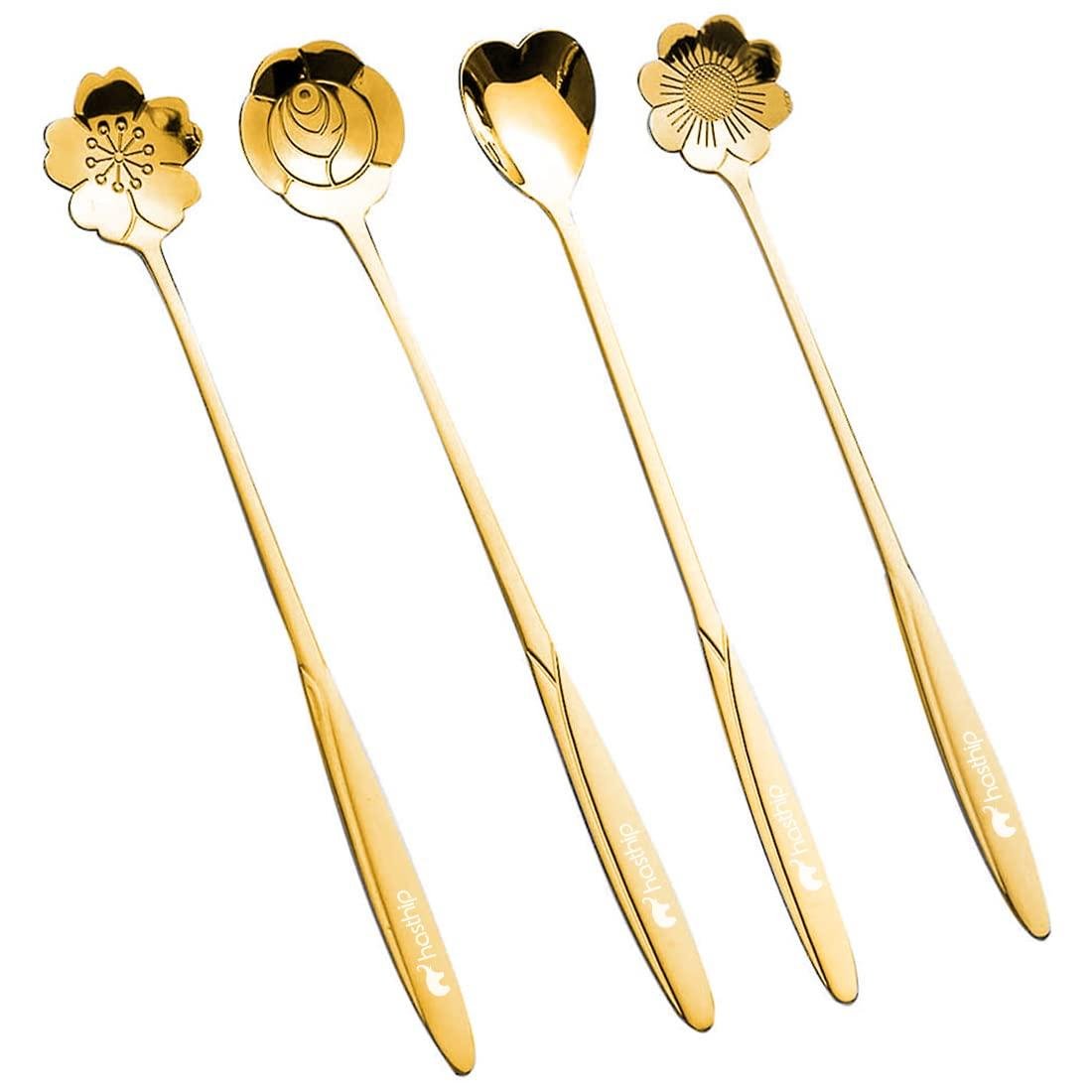 ₹95 Gold Flower Spoon Set for Stylish Dessert Plus Tea Serving
