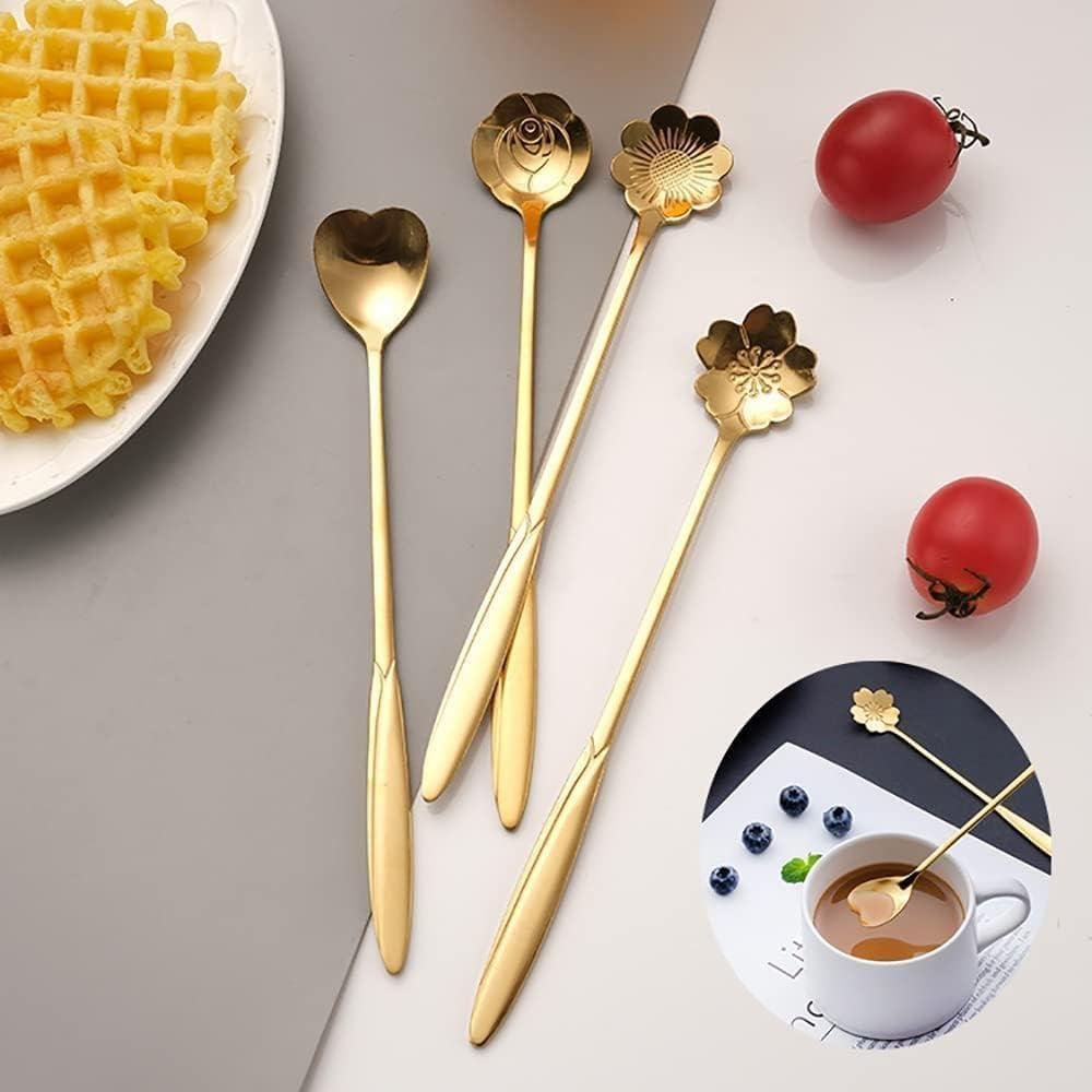 ₹95 Gold Flower Spoon Set for Stylish Dessert Plus Tea Serving