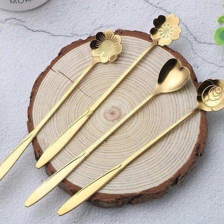 ₹95 Gold Flower Spoon Set for Stylish Dessert Plus Tea Serving