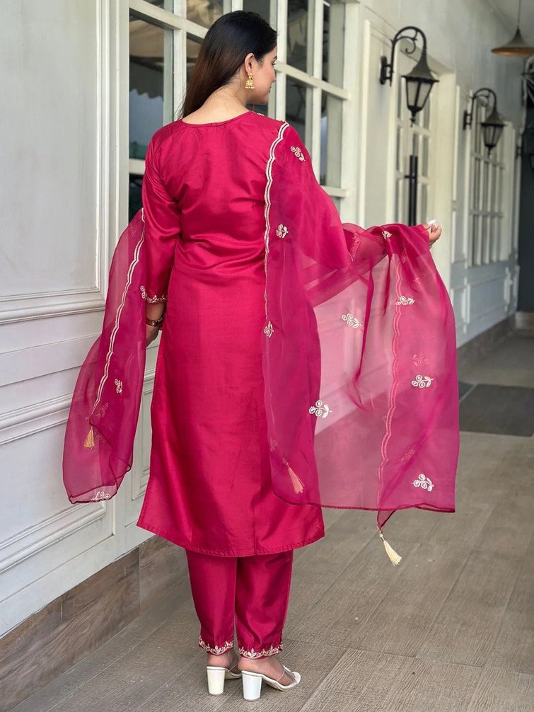 HOUSEOFPATODI Women Kurta Pant Dupatta Set for Festive Occasions