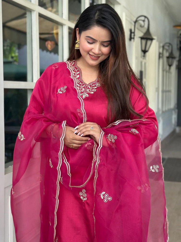 HOUSEOFPATODI Women Kurta Pant Dupatta Set for Festive Occasions