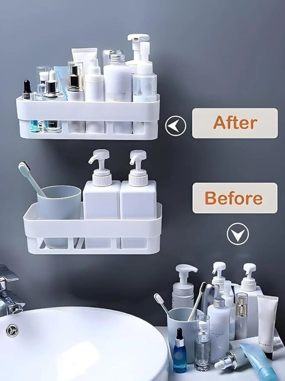 ₹178 Plastic Wall Shelf Set for Bathroom Plus Kitchen Storage