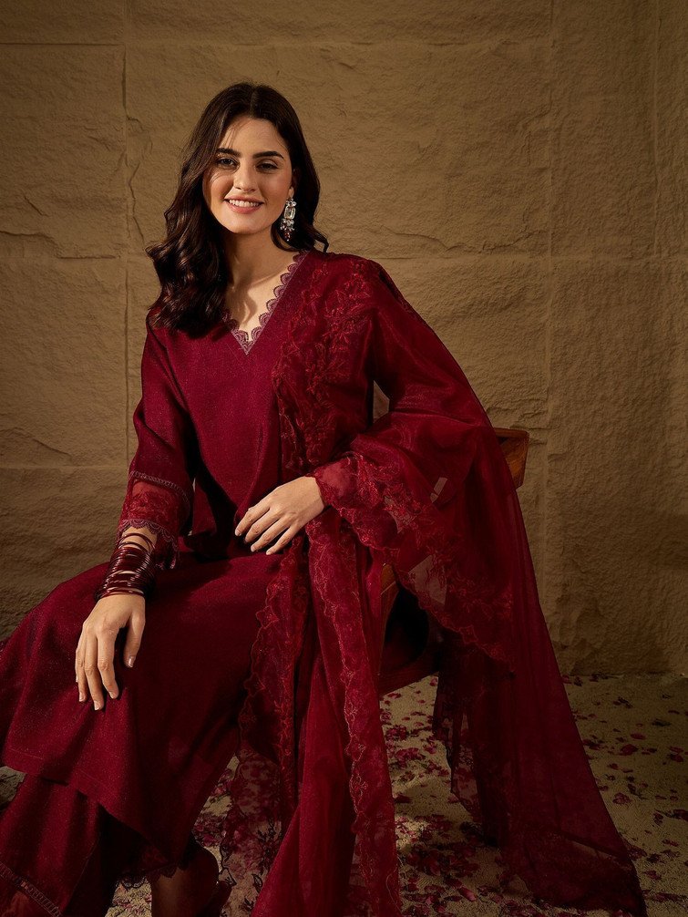 House of Pataudi Kurta Pant Dupatta Set for Women Festive Fashion
