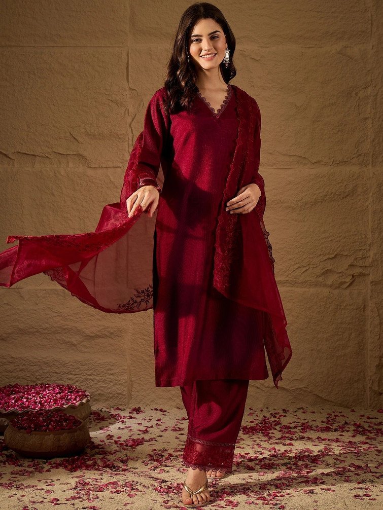 House of Pataudi Kurta Pant Dupatta Set for Women Festive Fashion