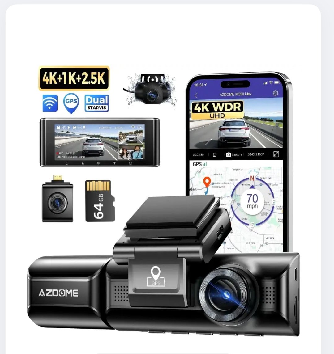 SAR 419 AZDOME M550 Max 4K Dash Cam with GPS Night Vision Recording