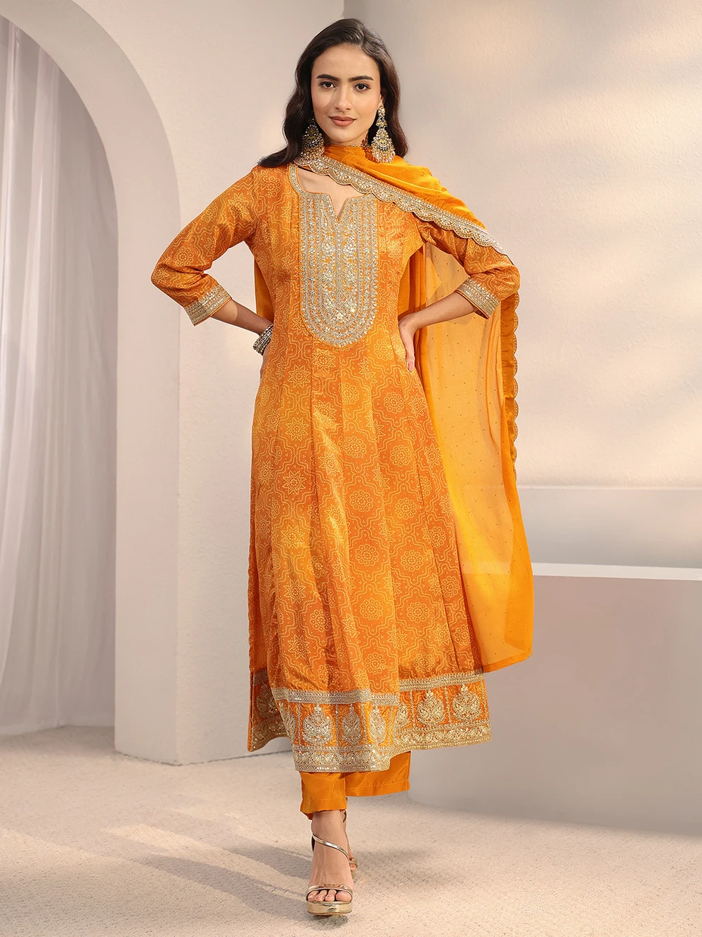 ₹2599 LIBAS Silk Blend Kurta Pant Dupatta Set for Women