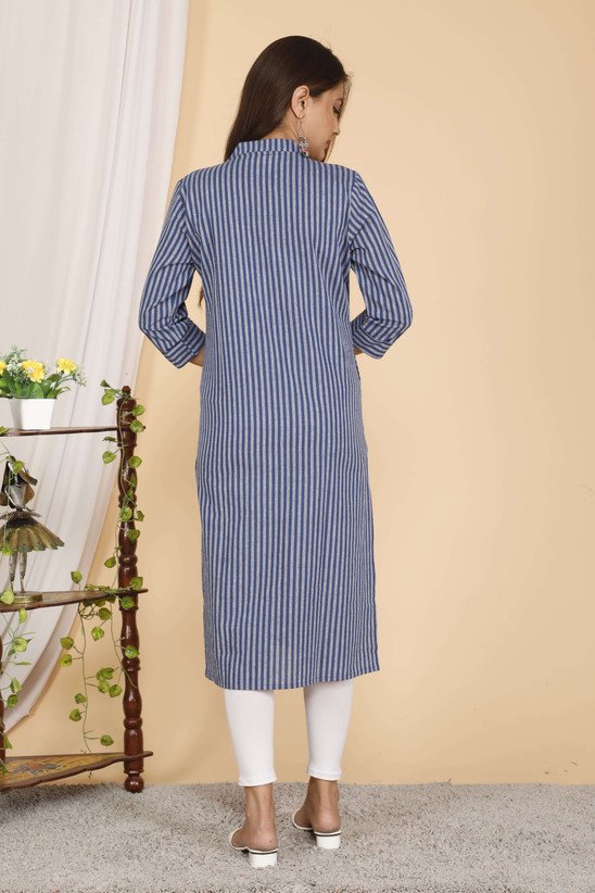 ₹375 Neerupam Self Design Khadi Cotton Straight Kurta for Women in Blue