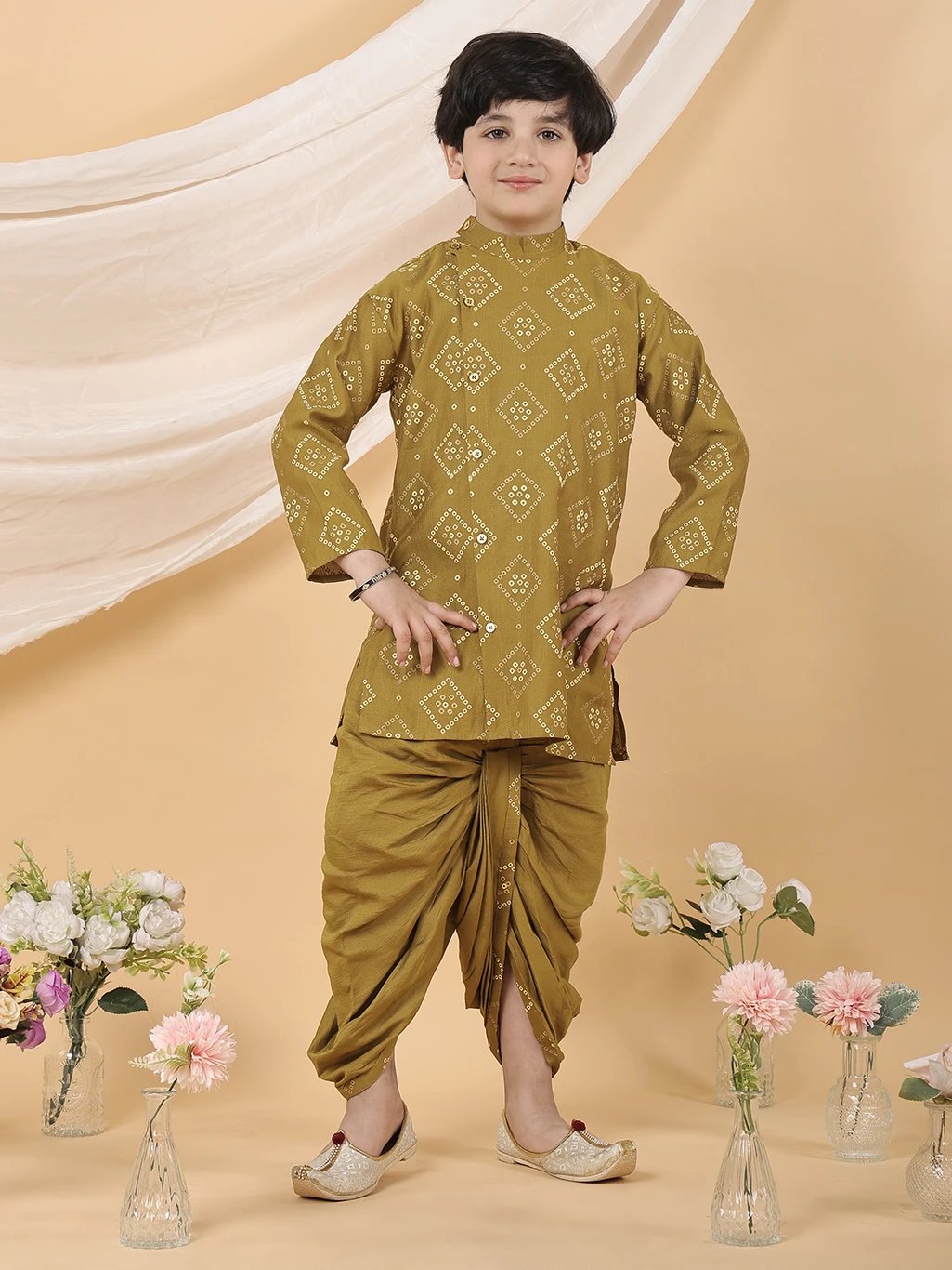 ₹883 Superminis Boys Green Dhoti Kurta Set for Festive and Party Wear