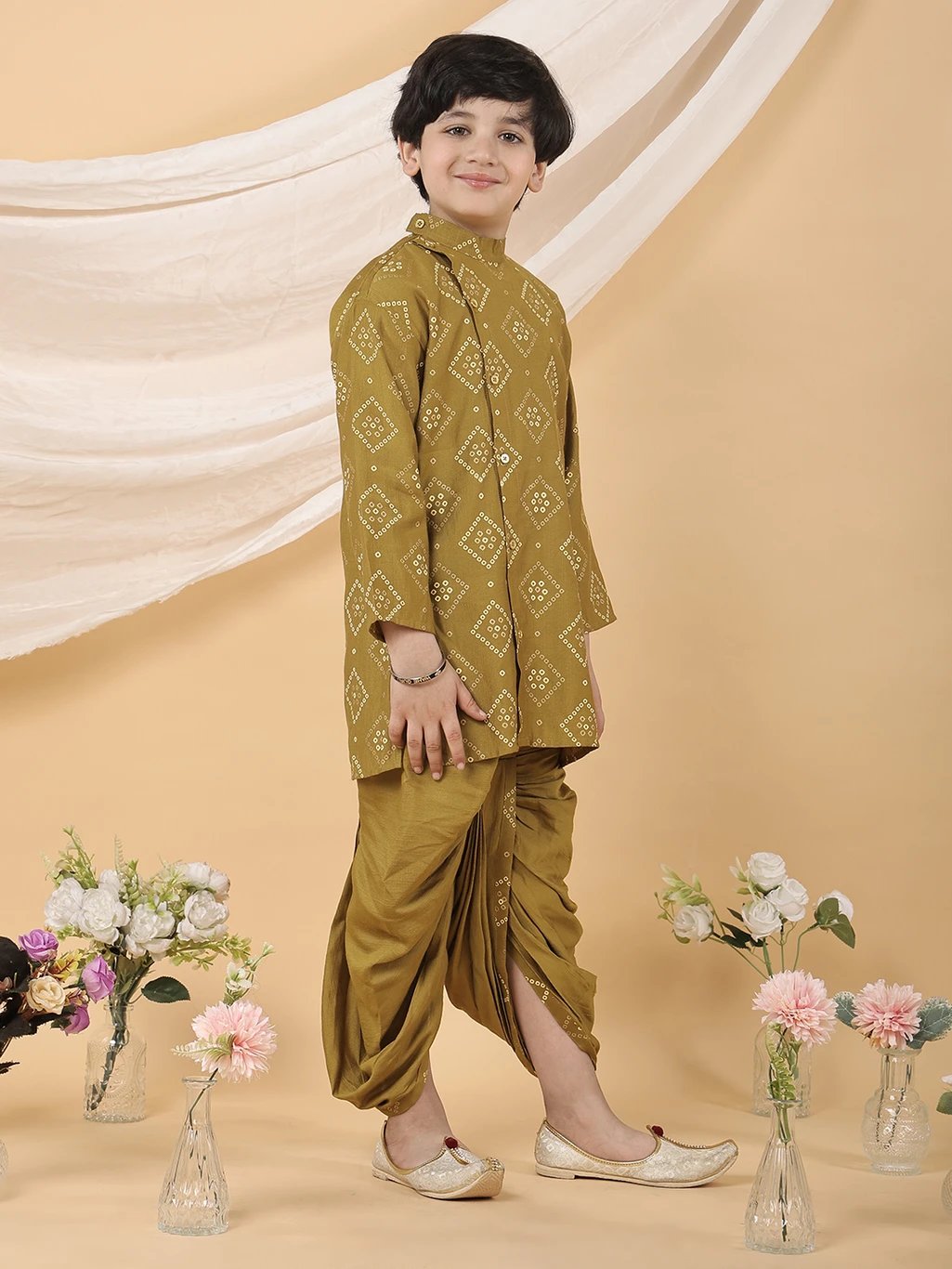₹883 Superminis Boys Green Dhoti Kurta Set for Festive and Party Wear