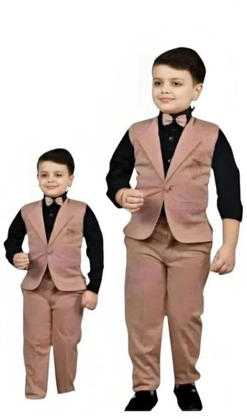 ₹378 AANYACREATIVE Boys Brown Kurta Waistcoat and Pyjama Set for Festive Wear