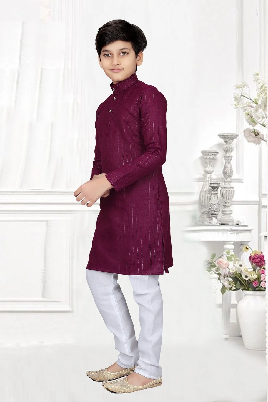 ₹337 Vuriq Boys Purple Casual Kurta and Pyjama Set for Festive Wear