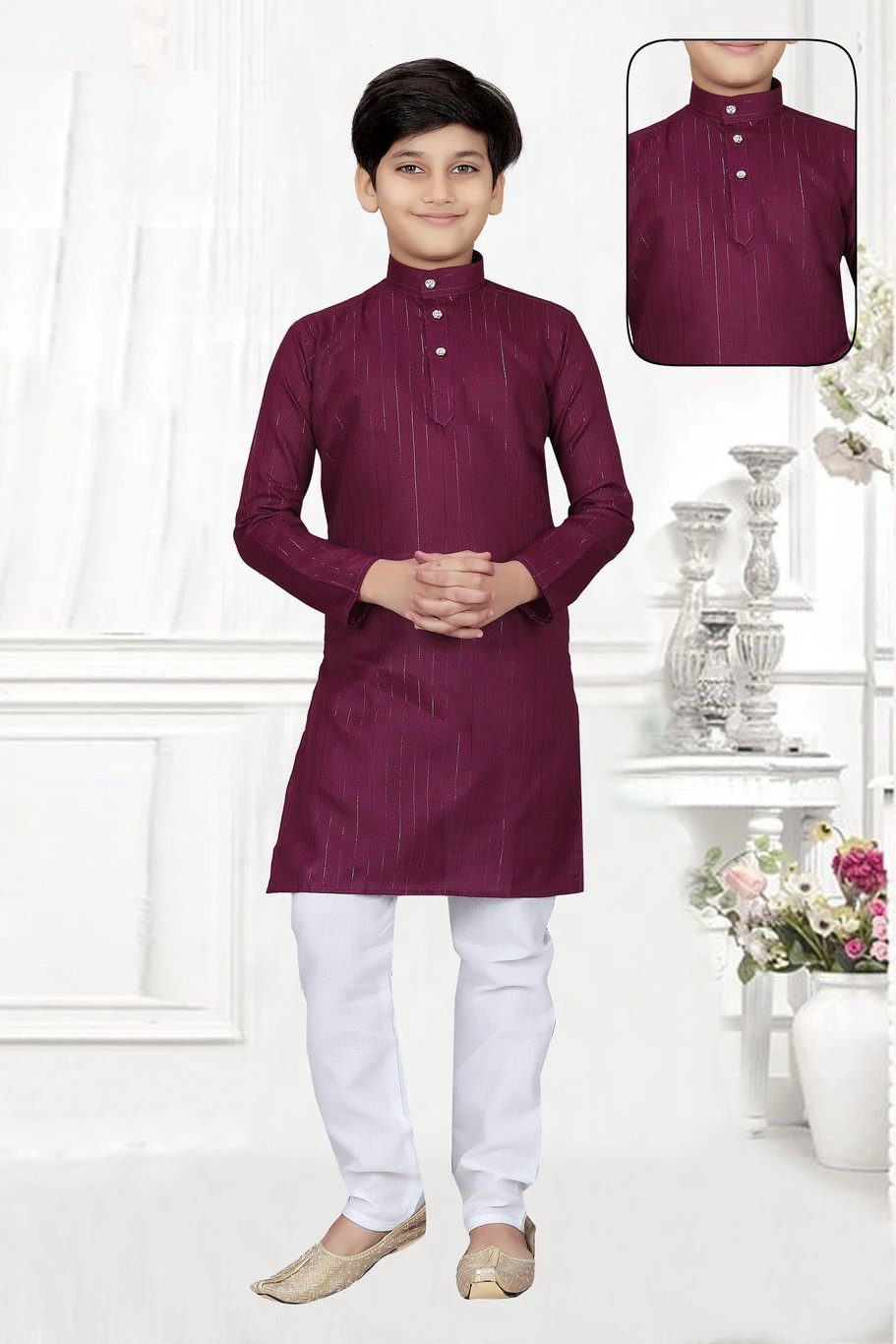 ₹337 Vuriq Boys Purple Casual Kurta and Pyjama Set for Festive Wear